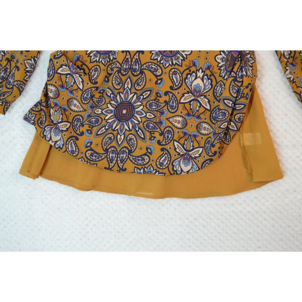 Everly Anthro Women's Small Gold Fit & Flare Long Sleeve Paisley Print Dress - Picture 5 of 16